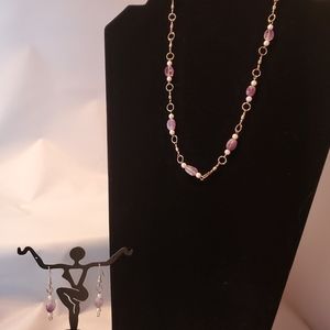 Pearl and amethyst silver necklace earrings set